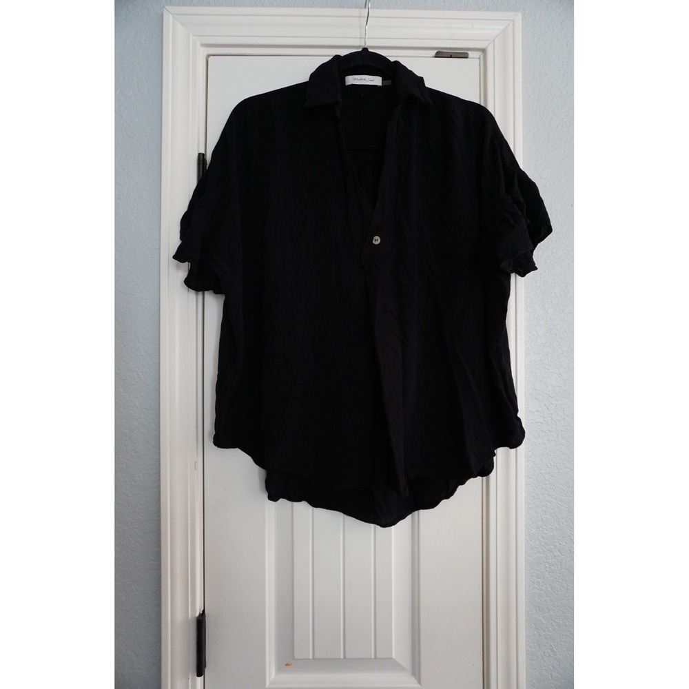 Mustard Seed‎ Button Down Blouse Womens Large Black Short Sleeve Rayon